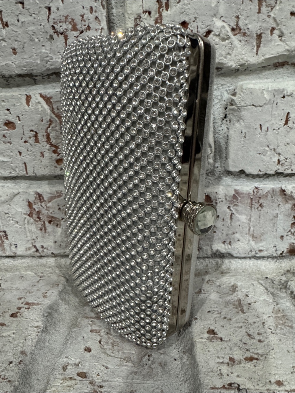 Crystal-Studded Silver Evening Clutch